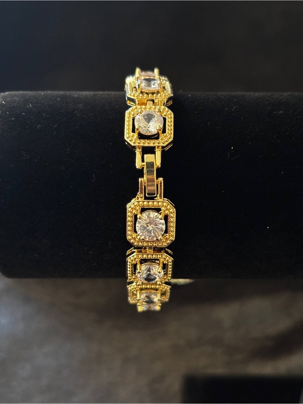 12mm Yellow Gold Cushion Frame CZ Bracelet 8 in. - Picture 9 of 10